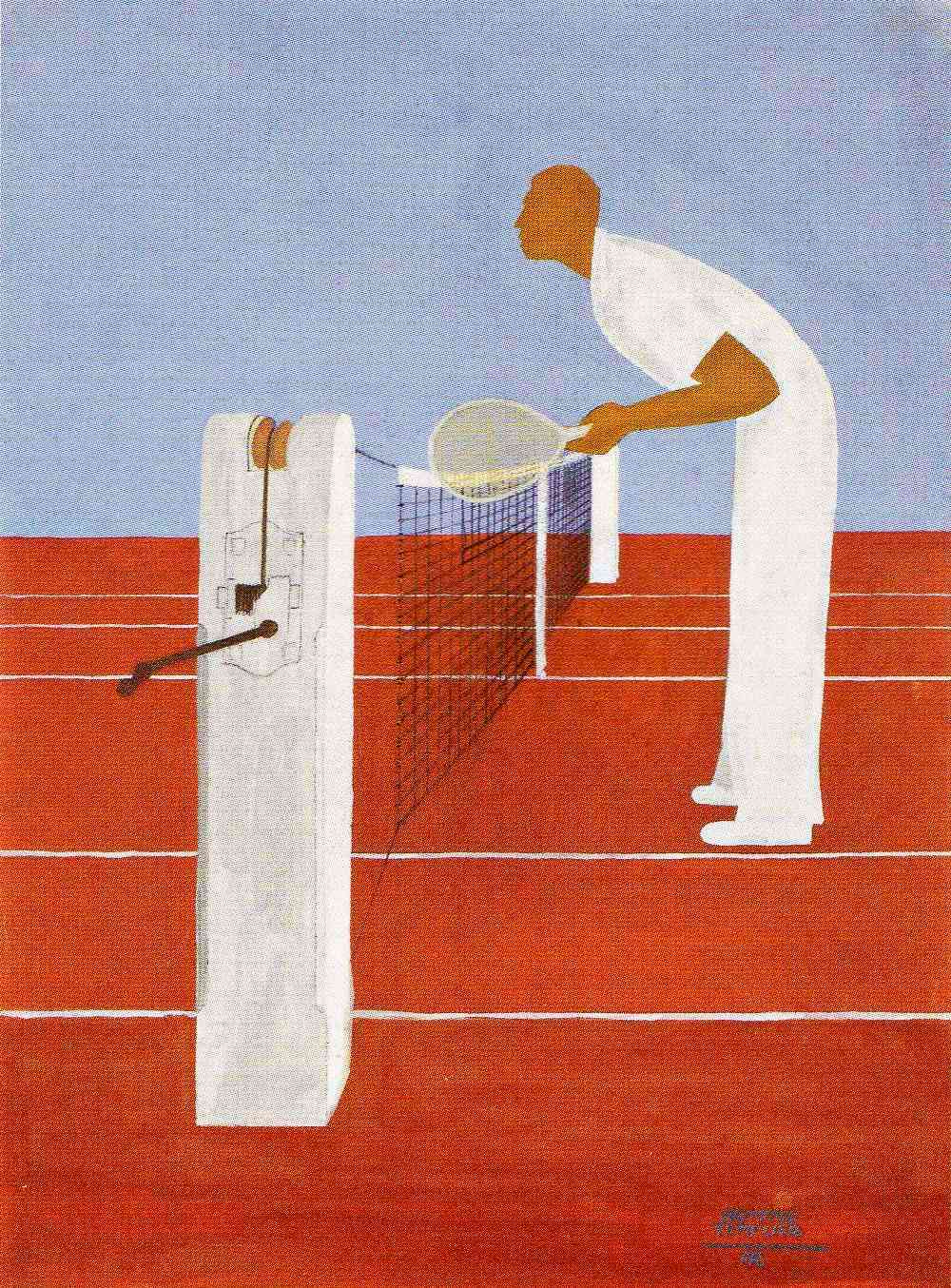 Gouache tennis Petra au filet Raymond Templier 1943