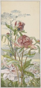HENRI PRIVAT-LIVEMONT Quatre Planches Fleurs Décoratives Chrysanthèmes Iris Pivoines et Tulipes