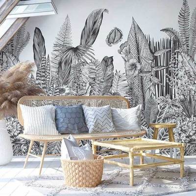 papier-peint-fresque-noir-et-blanc_Botanic_Papermint