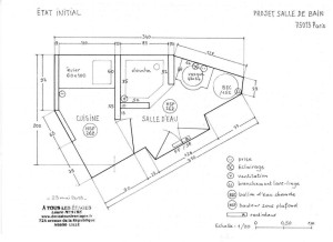 Plan des salle d'eau et kitchenette d'origine