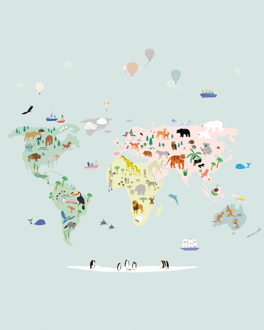 Papier Peint Panoramique Planisphère Enfant World Map - 99 Déco