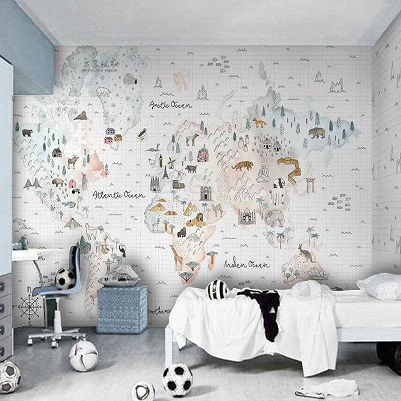 Enfants Chambre Papier Peint Mappemonde Aventure Décoration Murale