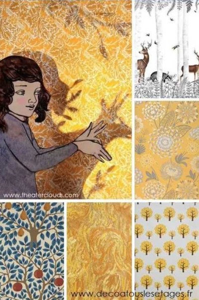 Blog_Atouslesetages_papier-peint-imaginaire_enfant_automne_cerf_illustration-Elly-MacKay_jaune_mosaique